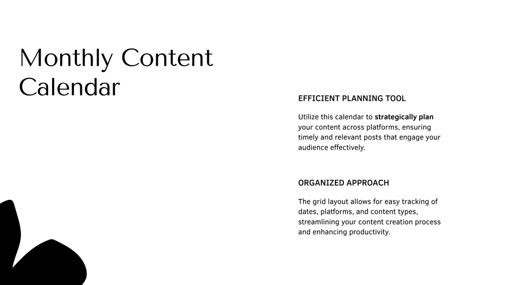 Monthly content calendar page