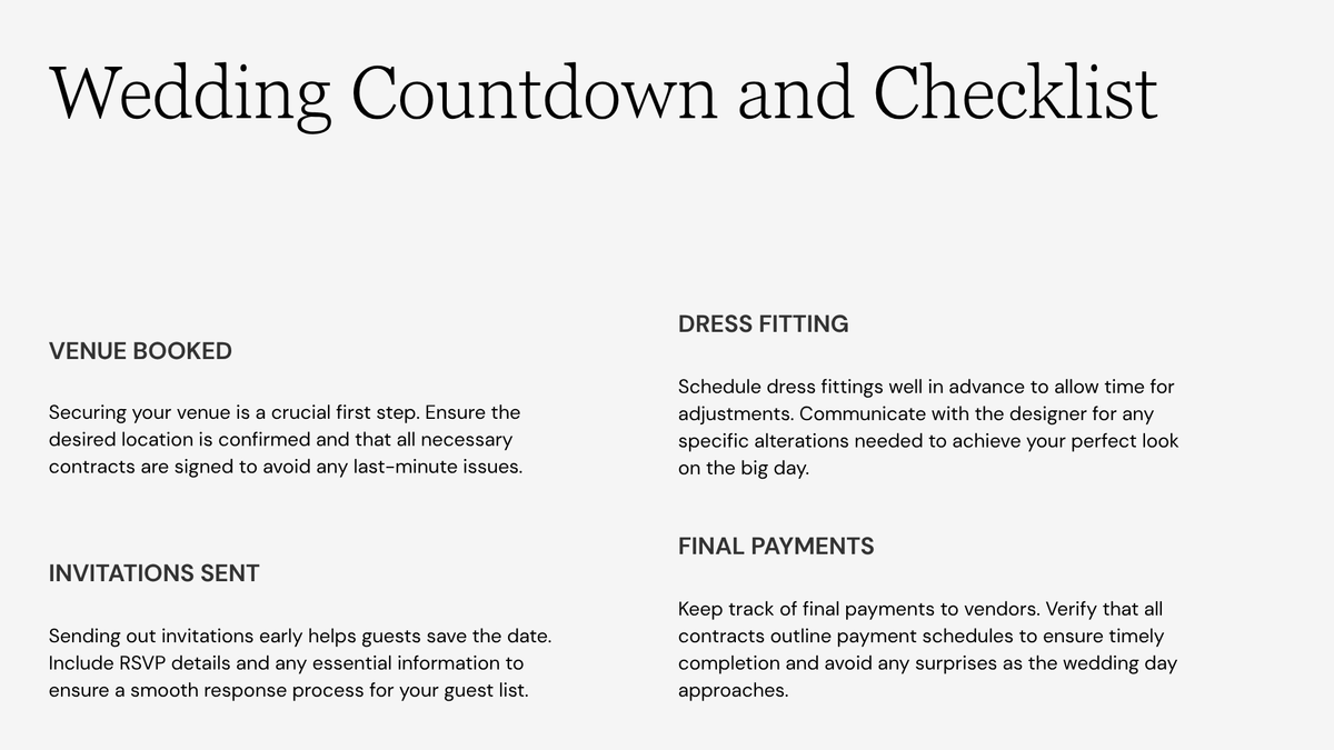 Wedding countdown and checklist page