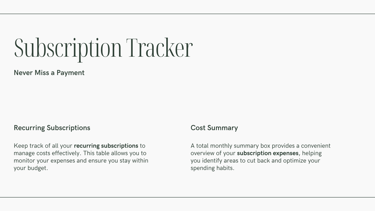 Subscription tracker page