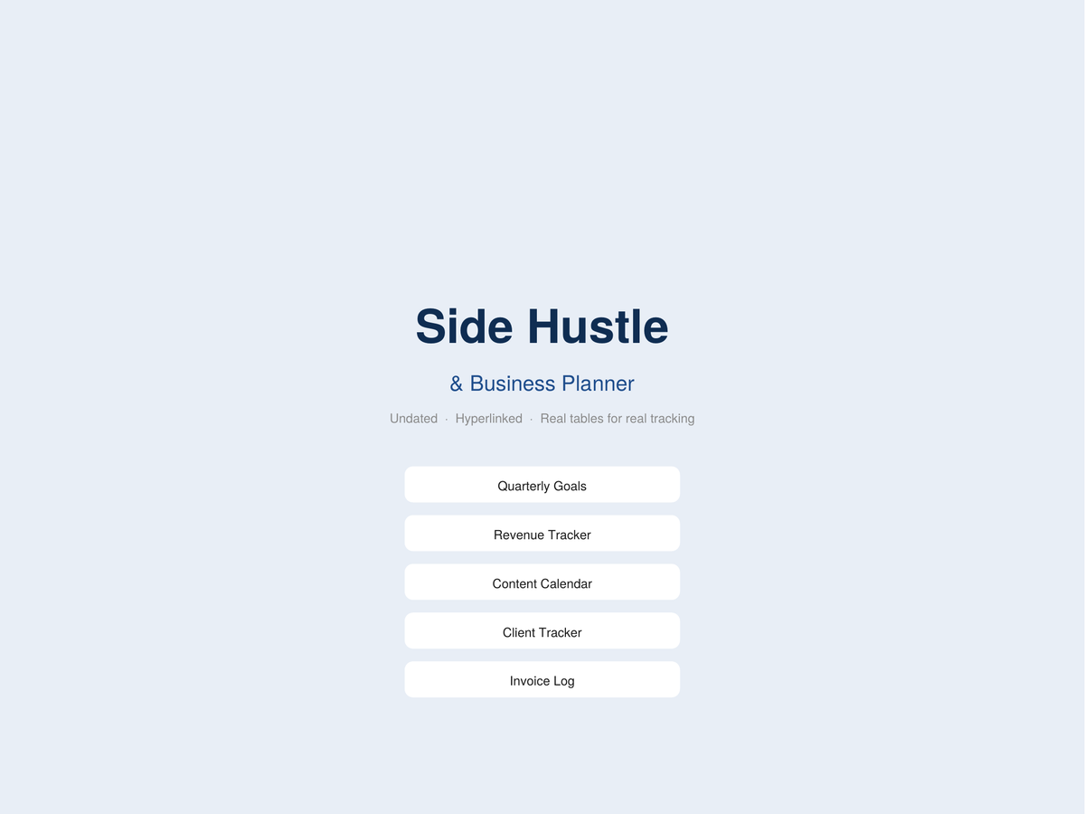 Production Kit 9 — Side Hustle & Business Planner (Hyperlinked PDF)